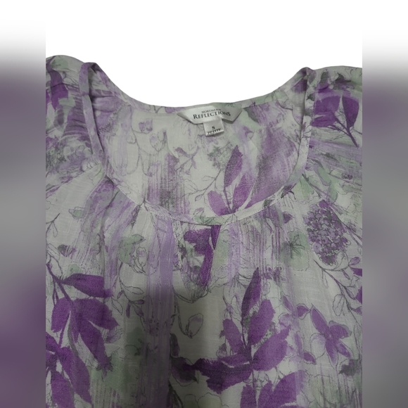 💲1️⃣ NWOT Northern Reflections White / Purple Fauna Lined Flutter Sleeves Sz Sm - Picture 9 of 12